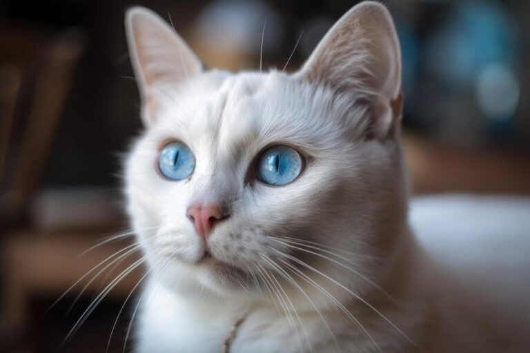 Le chat blanc aux yeux bleus caractéristiques et particularités