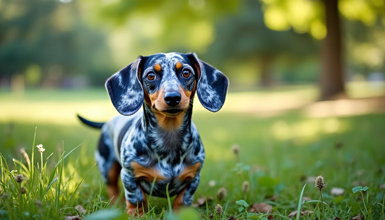 découvrez le teckel arlequin à poil dur, un chien au pelage unique et à la personnalité attachante. fidèle, original et plein de caractère, il saura conquérir le cœur de toute la famille !