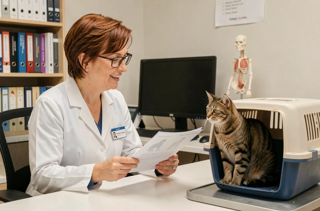 La vétérinaire Isabelle Blaszczyk en consultation avec un chat à Toulouse