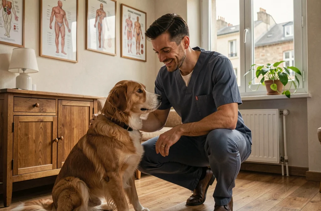 Vétérinaire examinant un chien à la Clinique Vétérinaire Chanzy à Dommartin-lès-Toul