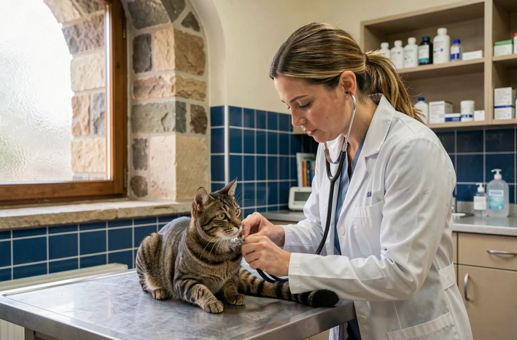 Vétérinaire femme examinant un chat à la Clinique Vétérinaire Jeanne d'Arc à Nancy