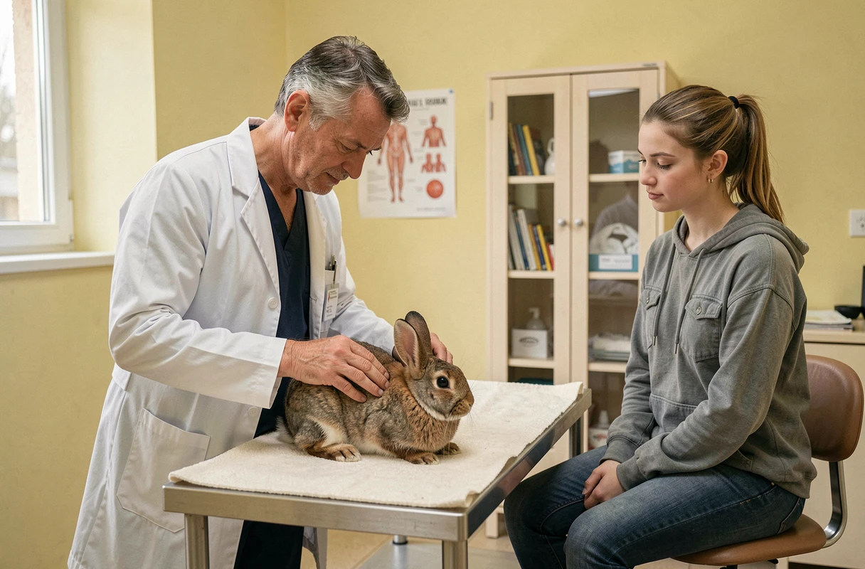 Vétérinaire examinant un lapin en consultation à la Clinique Vétérinaire Saint Roch à Hénin-Beaumont