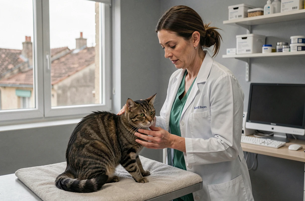 Vétérinaire examinant un chat dans la clinique vétérinaire Univet des Terres d'Opale à Saint-Martin-Boulogne